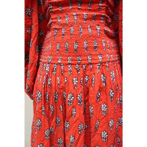 Rhode Resort Red Harper Daisy Smocked Off Shoulder Puff Maxi Dress Size Small - Picture 4 of 6